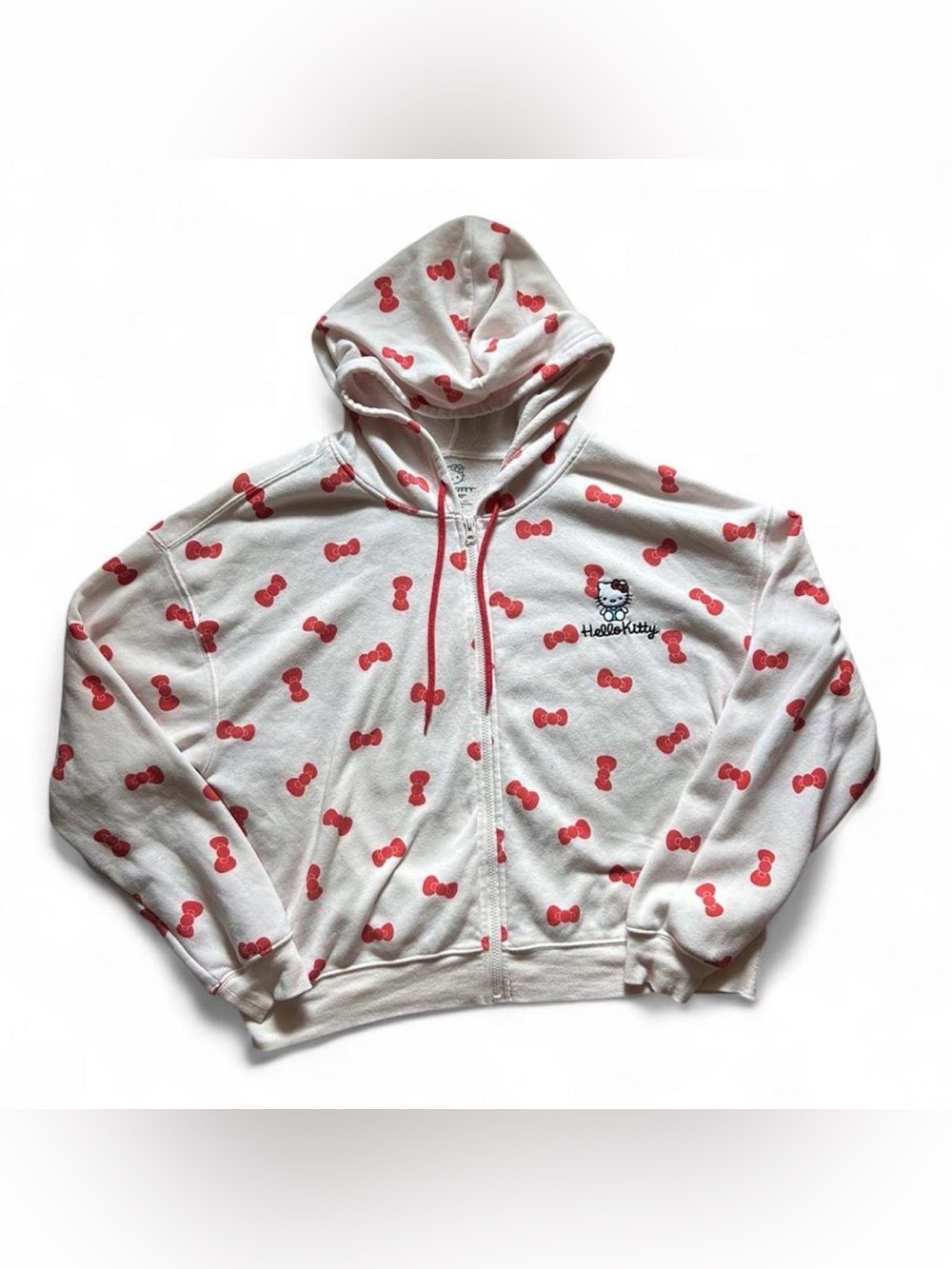 Hello Kitty White Zip Hoodie with Red Bow Print